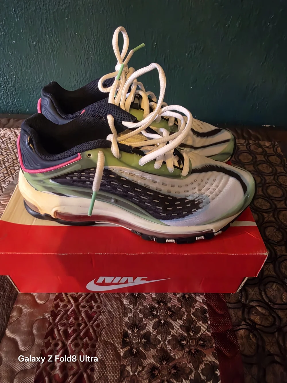 Nike Kids Sneakers - White, Green & Black with Pink Accent